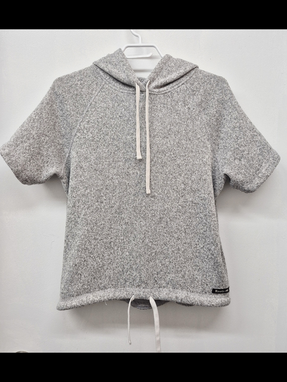 Roots Salt Pepper Grey Short-Sleeve knit pullover hoodie drawstring Hoodie Small